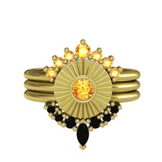 Minimal Tria Cora Yüzük - Sitrin ve siyah zirkon 925 ayar altın kaplama gümüş yüzük #1ikjpku