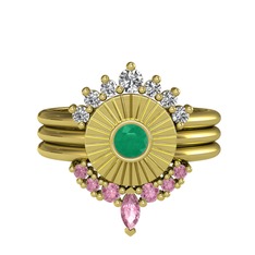 Minimal Tria Cora Yüzük - Swarovski, kök zümrüt ve pembe kuvars 925 ayar altın kaplama gümüş yüzük #1ip5cc1