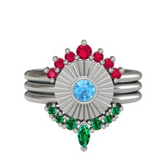 Minimal Tria Cora Yüzük - Rodolit garnet, akuamarin ve yeşil kuvars 925 ayar gümüş yüzük #1ir9xzk