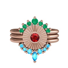 Minimal Tria Cora Yüzük - Kök zümrüt, garnet ve akuamarin 14 ayar rose altın yüzük #1irlrwu
