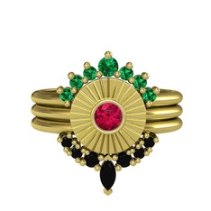 Minimal Tria Cora Yüzük - Yeşil kuvars, rodolit garnet ve siyah zirkon 925 ayar altın kaplama gümüş yüzük #1iyhz99