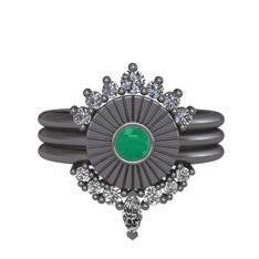 Minimal Tria Cora Yüzük - Pırlanta, kök zümrüt ve swarovski 925 ayar siyah rodyum kaplama gümüş yüzük (0.42 karat) #1iytbgf