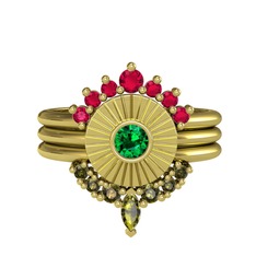 Minimal Tria Cora Yüzük - Rodolit garnet, yeşil kuvars ve peridot 8 ayar altın yüzük #1j229n6