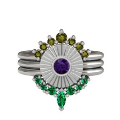 Minimal Tria Cora Yüzük - Peridot, ametist ve yeşil kuvars 14 ayar beyaz altın yüzük #1j6bhwr