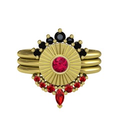 Siyah zirkon, rodolit garnet ve garnet 18 ayar altın yüzük