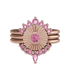 Minimal Tria Cora Yüzük - Pembe kuvars 8 ayar rose altın yüzük #1jdsah0