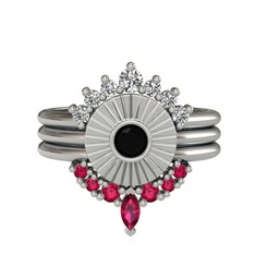Minimal Tria Cora Yüzük - Swarovski, siyah zirkon ve rodolit garnet 925 ayar gümüş yüzük #1jpnj2o