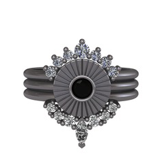 Minimal Tria Cora Yüzük - Pırlanta, siyah zirkon ve swarovski 925 ayar siyah rodyum kaplama gümüş yüzük (0.42 karat) #1jqfqwd