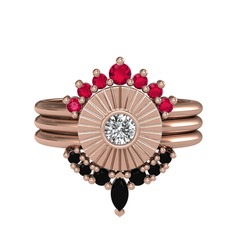 Rodolit garnet, beyaz zirkon ve siyah zirkon 925 ayar rose altın kaplama gümüş yüzük