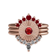 Kök yakut, garnet ve beyaz zirkon 8 ayar rose altın yüzük