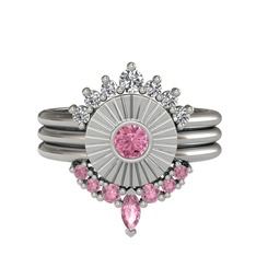 Swarovski ve pembe kuvars 8 ayar beyaz altın yüzük