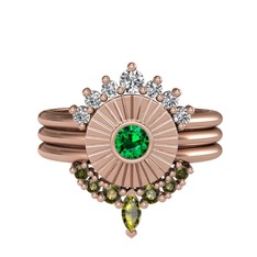 Minimal Tria Cora Yüzük - Swarovski, yeşil kuvars ve peridot 925 ayar rose altın kaplama gümüş yüzük #1jttacb