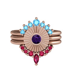 Minimal Tria Cora Yüzük - Akuamarin, ametist ve rodolit garnet 18 ayar rose altın yüzük #1jv6tsy