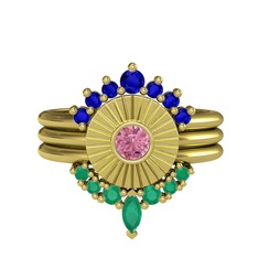 Minimal Tria Cora Yüzük - Lab safir, pembe kuvars ve kök zümrüt 925 ayar altın kaplama gümüş yüzük #1k449oi