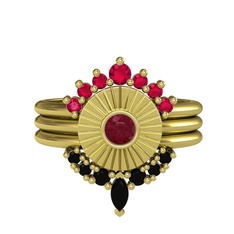 Rodolit garnet, kök yakut ve siyah zirkon 925 ayar altın kaplama gümüş yüzük