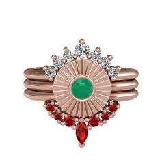 Swarovski, kök zümrüt ve garnet 18 ayar rose altın yüzük