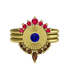 Rodolit garnet, lab safir ve dumanlı kuvars 18 ayar altın yüzük