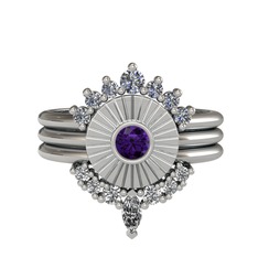 Minimal Tria Cora Yüzük - Pırlanta, ametist ve swarovski 18 ayar beyaz altın yüzük (0.42 karat) #1kmnhnk