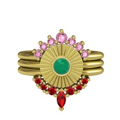 Minimal Tria Cora Yüzük - Pembe kuvars, kök zümrüt ve garnet 925 ayar altın kaplama gümüş yüzük #1kmvmo7