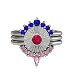 Lab safir, rodolit garnet ve pembe kuvars 925 ayar gümüş yüzük