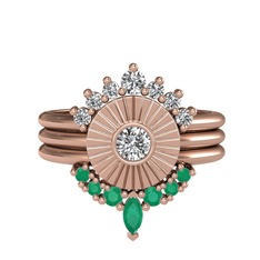 Minimal Tria Cora Yüzük - Beyaz zirkon, swarovski ve kök zümrüt 925 ayar rose altın kaplama gümüş yüzük #1l3b8s1