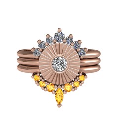 Minimal Tria Cora Yüzük - Pırlanta, swarovski ve sitrin 14 ayar rose altın yüzük (0.42 karat) #1l7jzta
