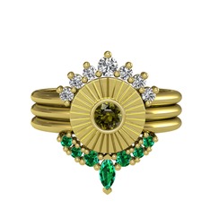 Swarovski, peridot ve yeşil kuvars 18 ayar altın yüzük