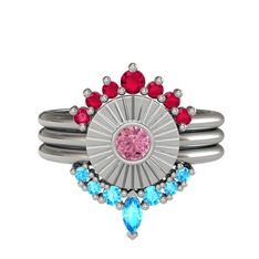 Rodolit garnet, pembe kuvars ve akuamarin 925 ayar gümüş yüzük