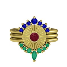 Minimal Tria Cora Yüzük - Lab safir, kök yakut ve kök zümrüt 14 ayar altın yüzük #1ls8tmx