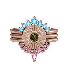 Minimal Tria Cora Yüzük - Akuamarin, peridot ve pembe kuvars 8 ayar rose altın yüzük #1ltxgba