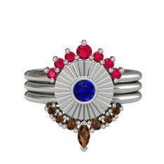 Minimal Tria Cora Yüzük - Rodolit garnet, lab safir ve dumanlı kuvars 925 ayar gümüş yüzük #1m9w9tq