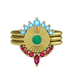 Minimal Tria Cora Yüzük - Akuamarin, kök zümrüt ve rodolit garnet 925 ayar altın kaplama gümüş yüzük #1md7fe7