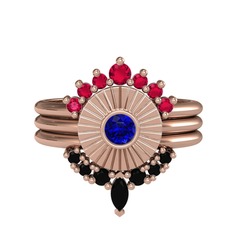 Minimal Tria Cora Yüzük - Rodolit garnet, lab safir ve siyah zirkon 14 ayar rose altın yüzük #1mq3y9