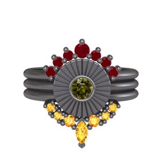 Minimal Tria Cora Yüzük - Kök yakut, peridot ve sitrin 925 ayar siyah rodyum kaplama gümüş yüzük #1mq54wi