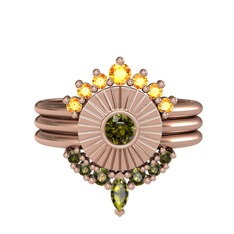 Minimal Tria Cora Yüzük - Sitrin ve peridot 14 ayar rose altın yüzük #1mxa90k