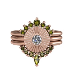 Peridot ve pırlanta 14 ayar rose altın yüzük (0.16 karat)
