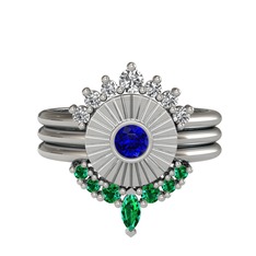 Minimal Tria Cora Yüzük - Swarovski, lab safir ve yeşil kuvars 925 ayar gümüş yüzük #1n5jwo2
