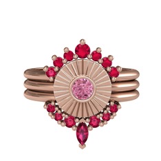 Rodolit garnet ve pembe kuvars 14 ayar rose altın yüzük