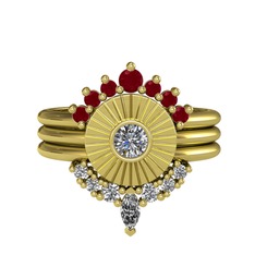 Minimal Tria Cora Yüzük - Kök yakut, pırlanta ve swarovski 14 ayar altın yüzük (0.16 karat) #1nc3r15