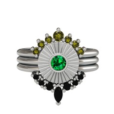 Peridot, yeşil kuvars ve siyah zirkon 925 ayar gümüş yüzük