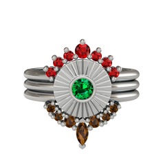 Minimal Tria Cora Yüzük - Garnet, yeşil kuvars ve dumanlı kuvars 14 ayar beyaz altın yüzük #1njb1p9