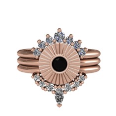 Minimal Tria Cora Yüzük - Pırlanta, siyah zirkon ve swarovski 14 ayar rose altın yüzük (0.42 karat) #1nk5fp1