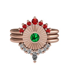 Minimal Tria Cora Yüzük - Garnet, yeşil kuvars ve beyaz zirkon 8 ayar rose altın yüzük #1nl7qg3