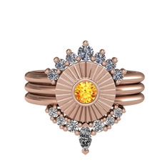 Pırlanta, sitrin ve swarovski 14 ayar rose altın yüzük (0.42 karat)