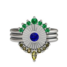 Minimal Tria Cora Yüzük - Yeşil kuvars, lab safir ve peridot 14 ayar beyaz altın yüzük #1nqelt4