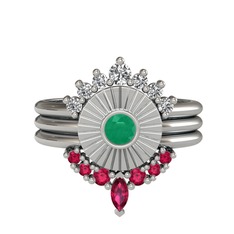 Minimal Tria Cora Yüzük - Swarovski, kök zümrüt ve rodolit garnet 925 ayar gümüş yüzük #1nqpjko