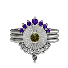 Minimal Tria Cora Yüzük - Ametist, peridot ve beyaz zirkon 925 ayar gümüş yüzük #1nz4ffc