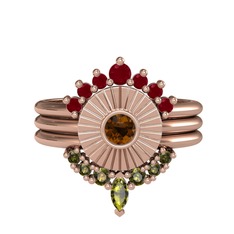Minimal Tria Cora Yüzük - Kök yakut, dumanlı kuvars ve peridot 8 ayar rose altın yüzük #1o5bf8t