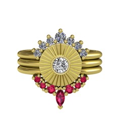 Minimal Tria Cora Yüzük - Pırlanta, beyaz zirkon ve rodolit garnet 8 ayar altın yüzük (0.42 karat) #1ocqjn0