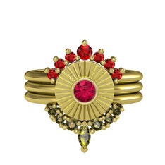 Garnet, rodolit garnet ve peridot 18 ayar altın yüzük